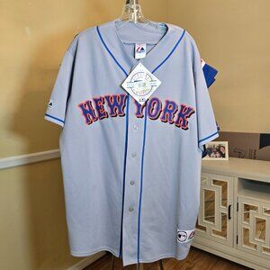 NWT Vintage Buttonup Gray Majestic Genuine NewYork Mets Baseball Jersey